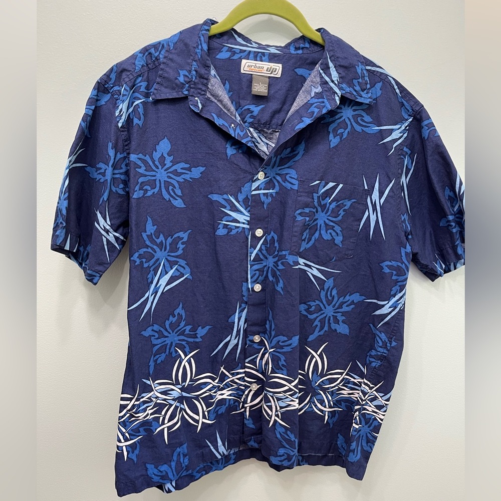 Urban Up (L) men's button down blue x3  hawiian shirt